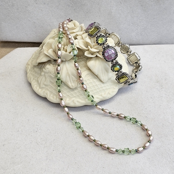 SET! 925 Pearl & Glass Bead Choker with Lia Sophia Granada Bracelet SET! - Picture 2 of 13